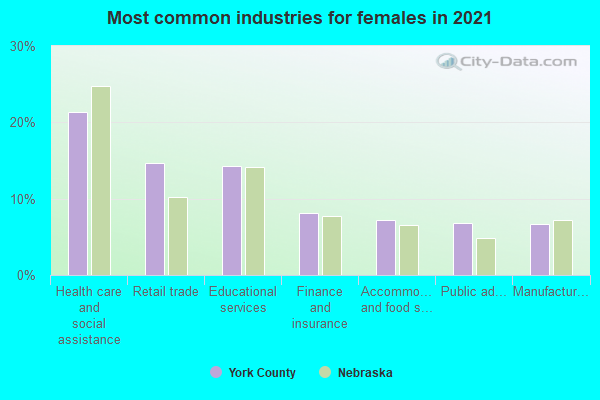 Most common industries for females in 2022