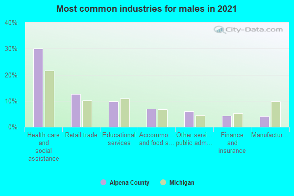 Most common industries for males in 2022