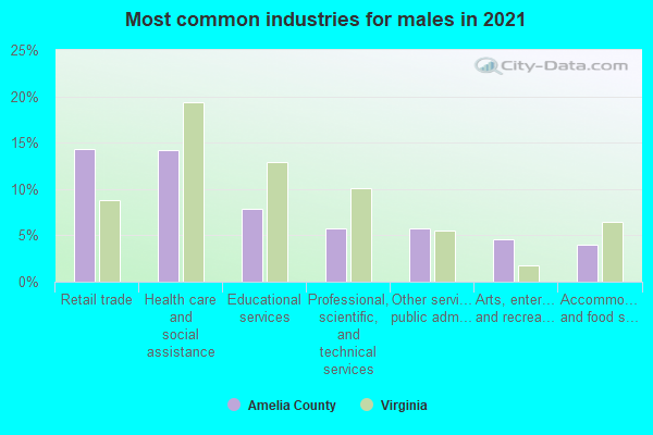 Most common industries for males in 2022