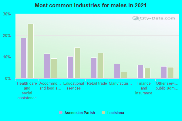 Most common industries for males in 2022