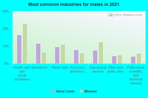 Most common industries for males in 2022