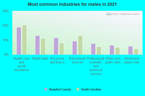 Most common industries for males in 2022