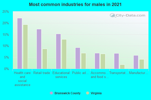 Most common industries for males in 2022