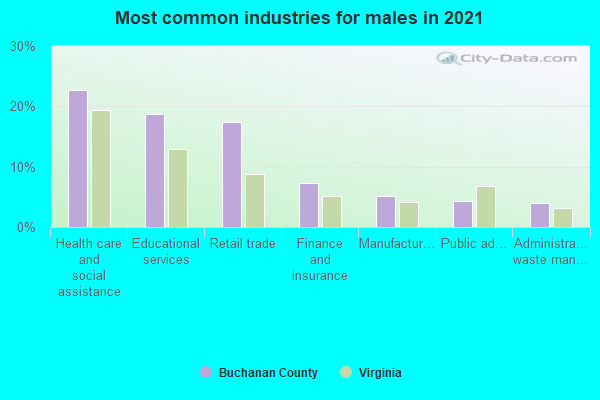 Most common industries for males in 2022