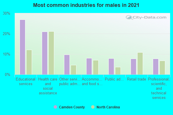 Most common industries for males in 2022