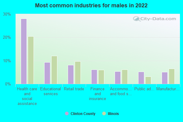 Most common industries for males in 2022