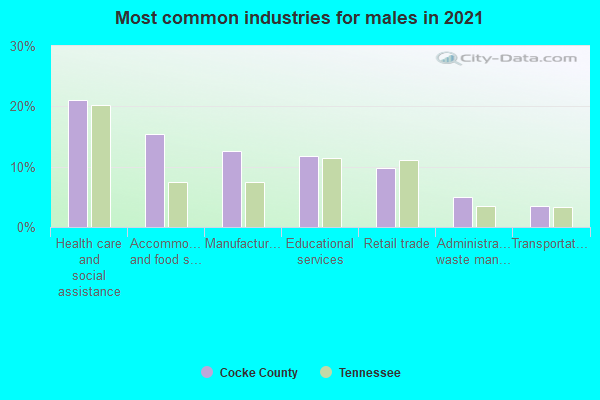 Most common industries for males in 2022