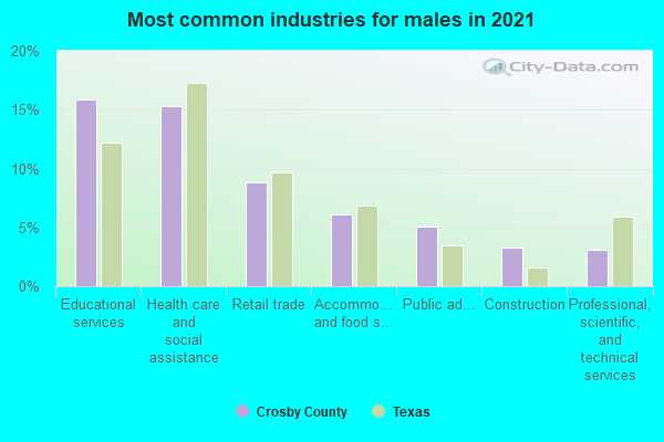 Most common industries for males in 2022