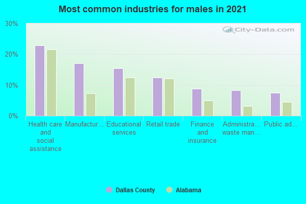 Most common industries for males in 2022