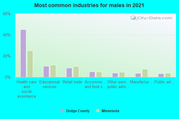 Most common industries for males in 2022