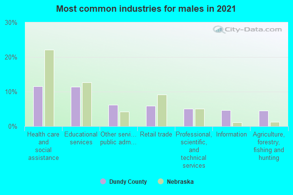 Most common industries for males in 2022