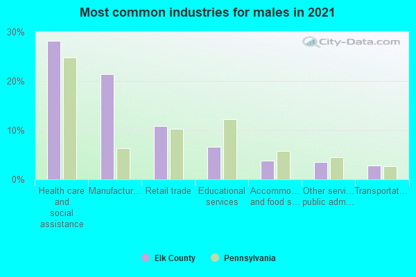 Most common industries for males in 2022