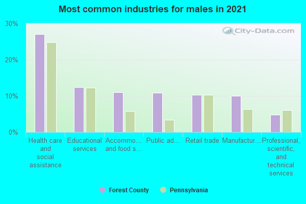 Most common industries for males in 2022