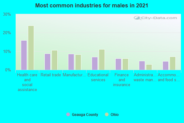 Most common industries for males in 2022