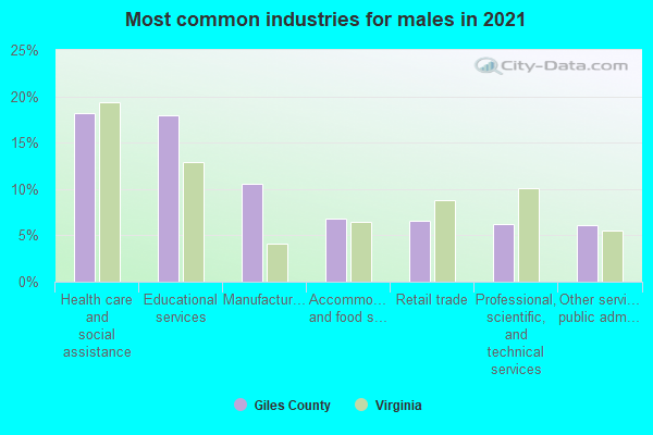 Most common industries for males in 2022