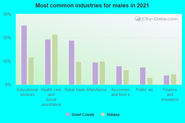 Most common industries for males in 2022