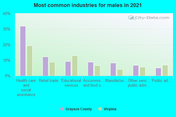 Most common industries for males in 2022