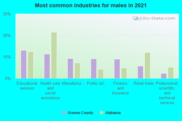 Most common industries for males in 2022