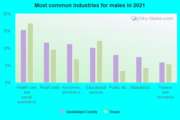 Most common industries for males in 2022