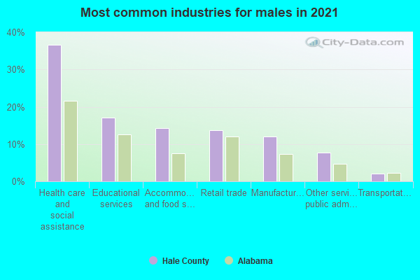 Most common industries for males in 2022