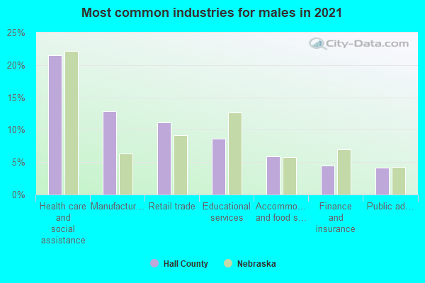 Most common industries for males in 2022