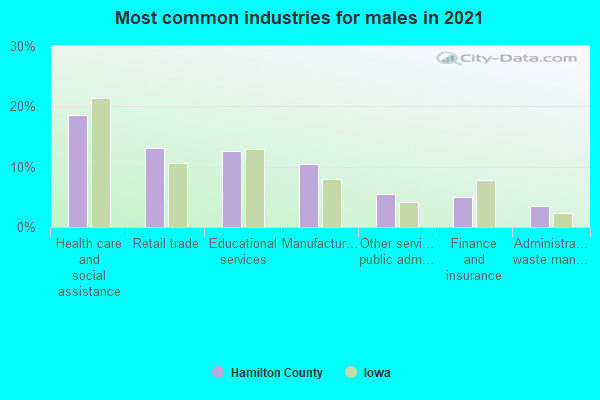 Most common industries for males in 2022