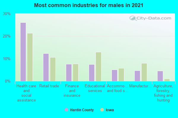 Most common industries for males in 2022