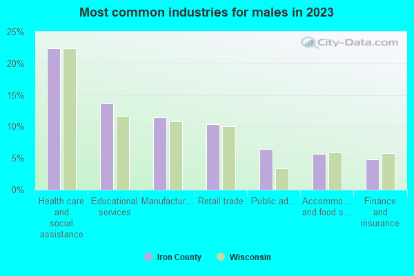 Most common industries for males in 2021