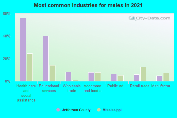 Most common industries for males in 2022