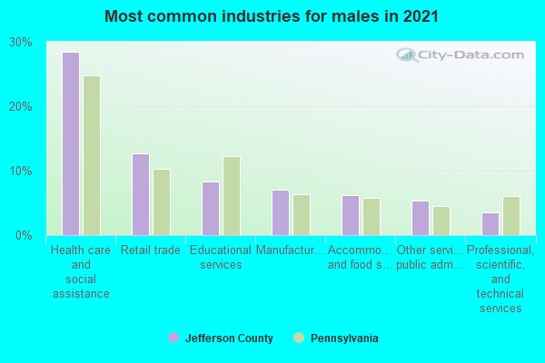 Most common industries for males in 2022