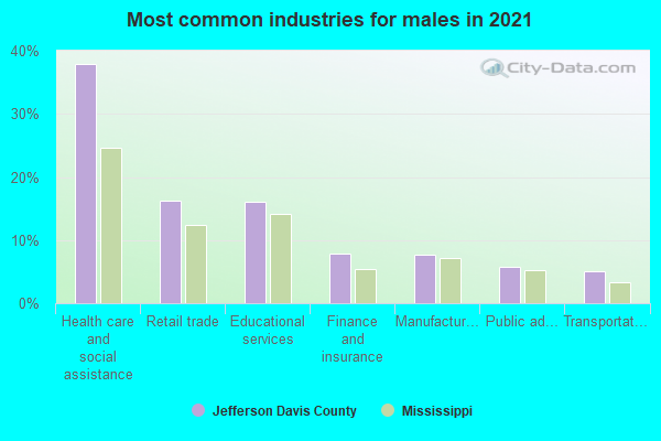 Most common industries for males in 2022