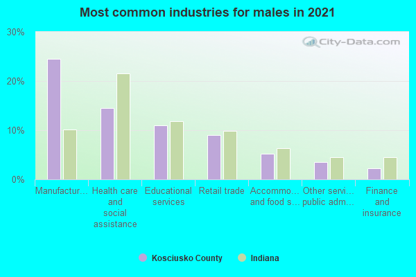 Most common industries for males in 2022