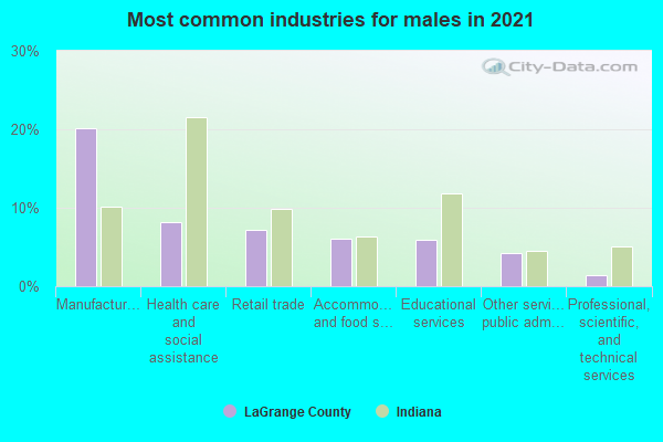 Most common industries for males in 2022