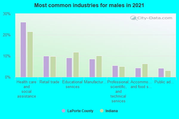 Most common industries for males in 2022