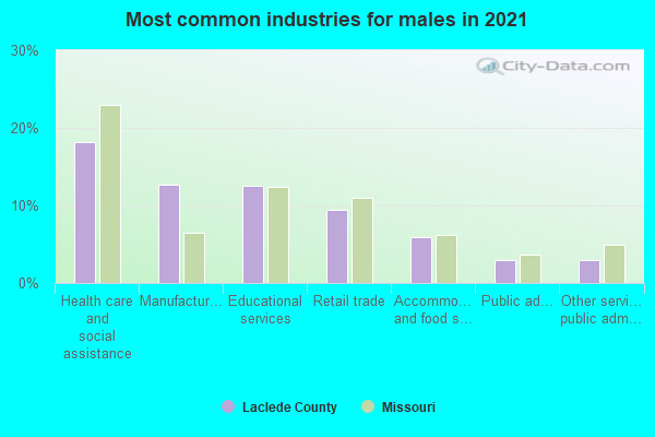 Most common industries for males in 2022