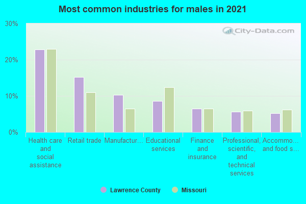 Most common industries for males in 2022