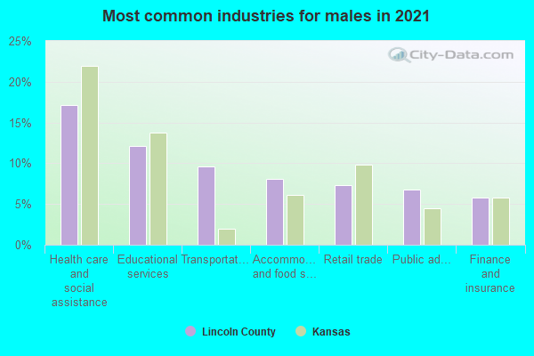 Most common industries for males in 2022