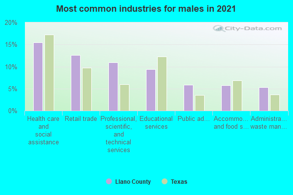 Most common industries for males in 2022