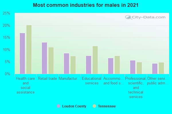 Most common industries for males in 2022