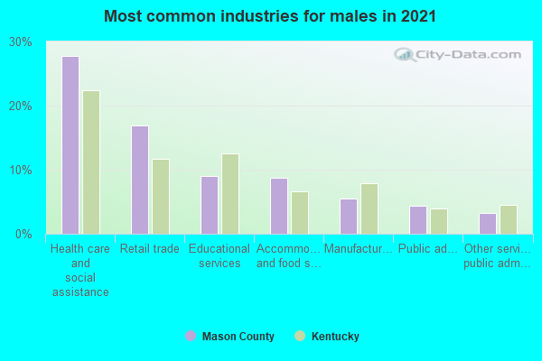 Most common industries for males in 2022