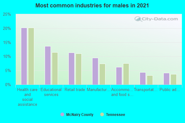 Most common industries for males in 2022