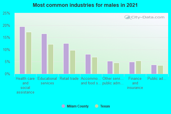 Most common industries for males in 2022