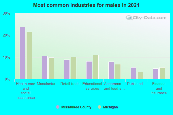 Most common industries for males in 2022