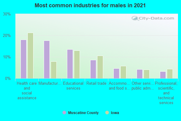 Most common industries for males in 2022