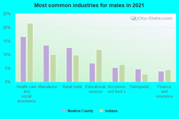 Most common industries for males in 2022