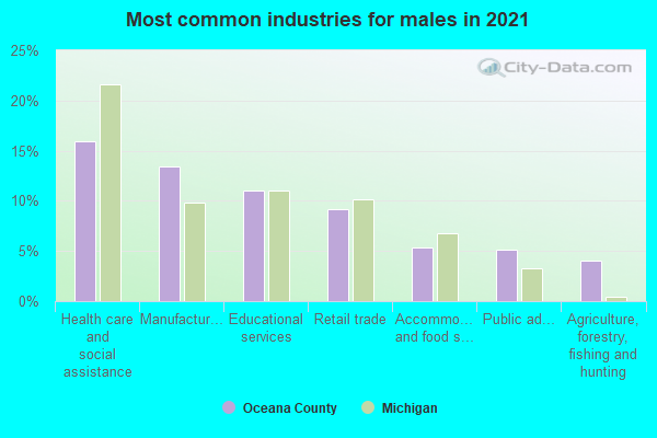 Most common industries for males in 2022