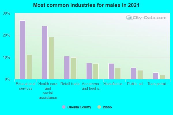 Most common industries for males in 2022