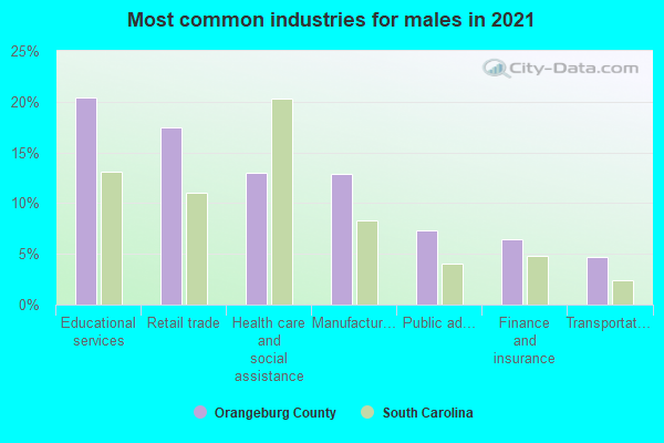 Most common industries for males in 2022