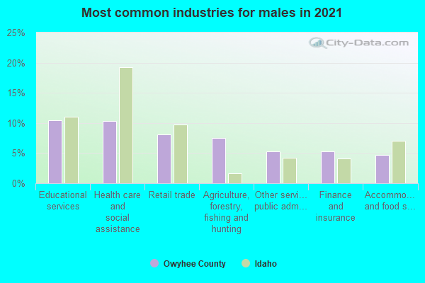 Most common industries for males in 2022