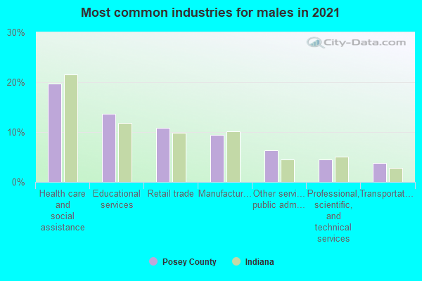 Most common industries for males in 2022